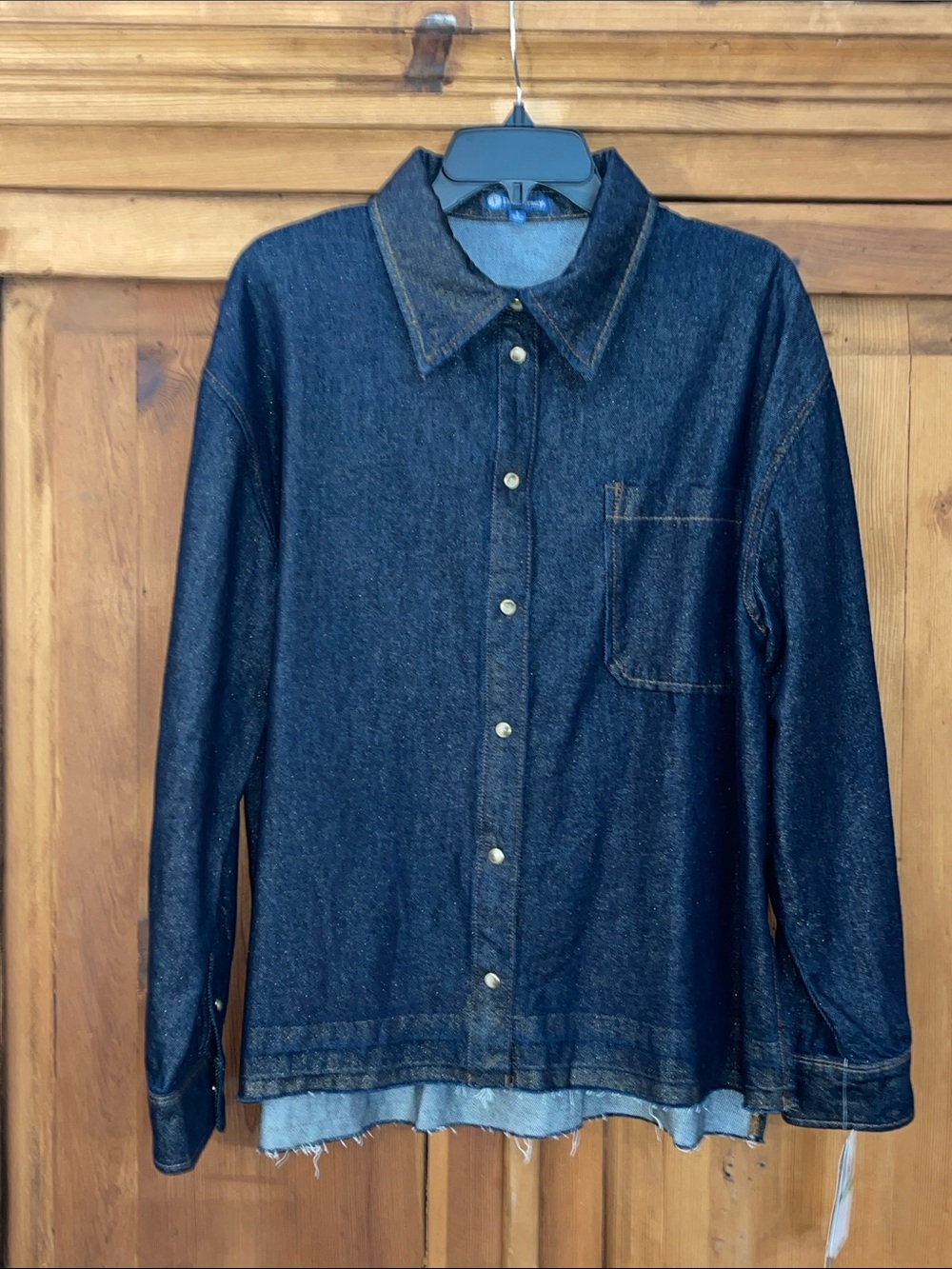 NWT Democracy Denim Button-Front Jacket - Dark Blue Gold Sparkle Sz. L